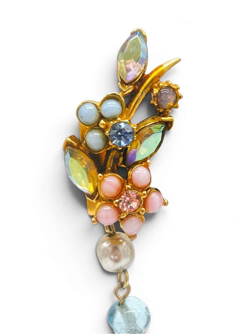 Signed Vintage Florenza Victorian Revival Floral Pearl & Rhinestone Sweater Clip - Picture 2 of 10